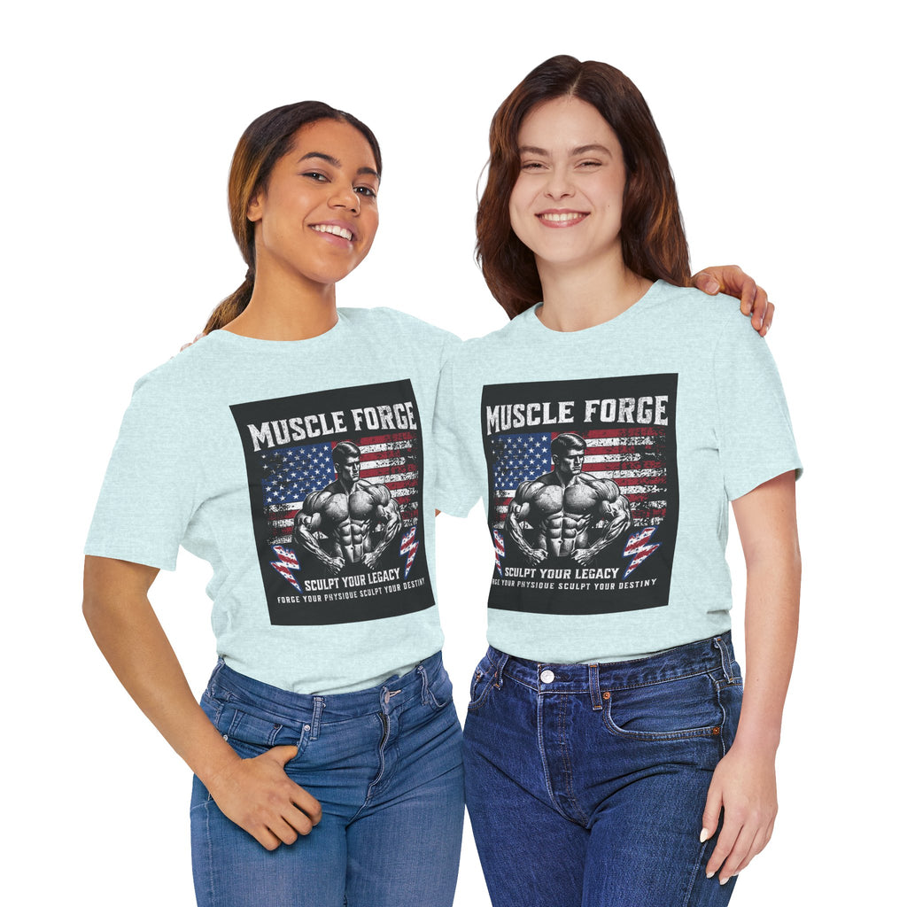 Muscle Forge American Flag Gym Tee — "Sculpt Your Legacy" Fitness T-Shirt