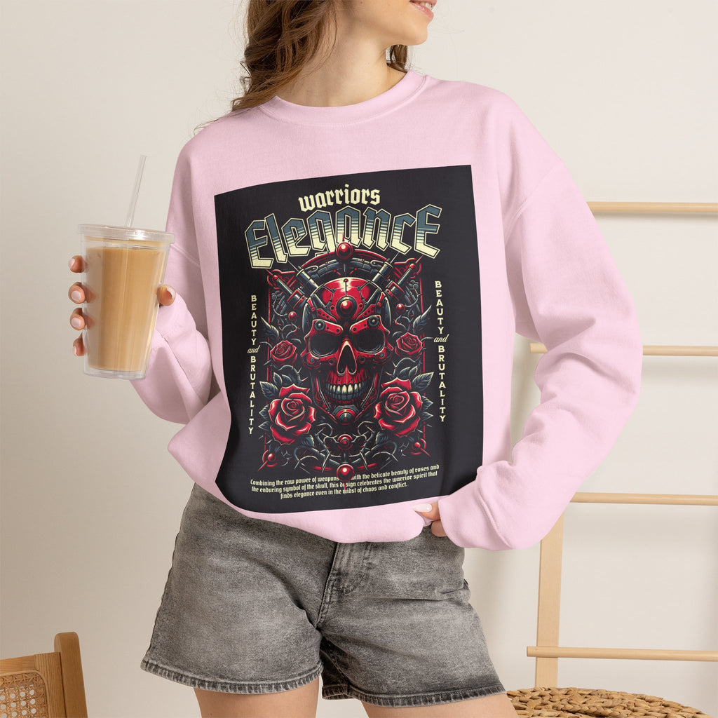 Crewneck Sweatshirt – "Warriors Electric" Skull & Roses Graphic
