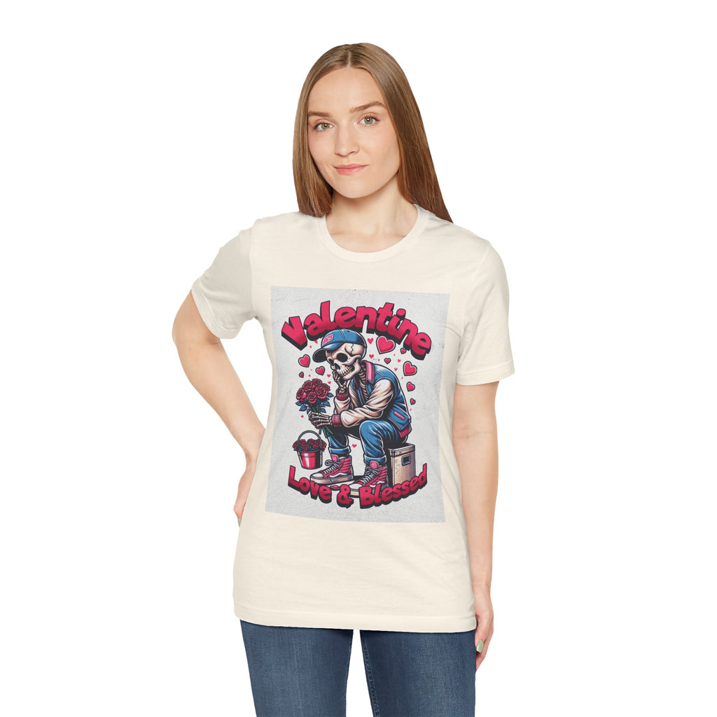 Valentine Skull T-Shirt – "Love & Blessed" Gothic Valentine Tee
