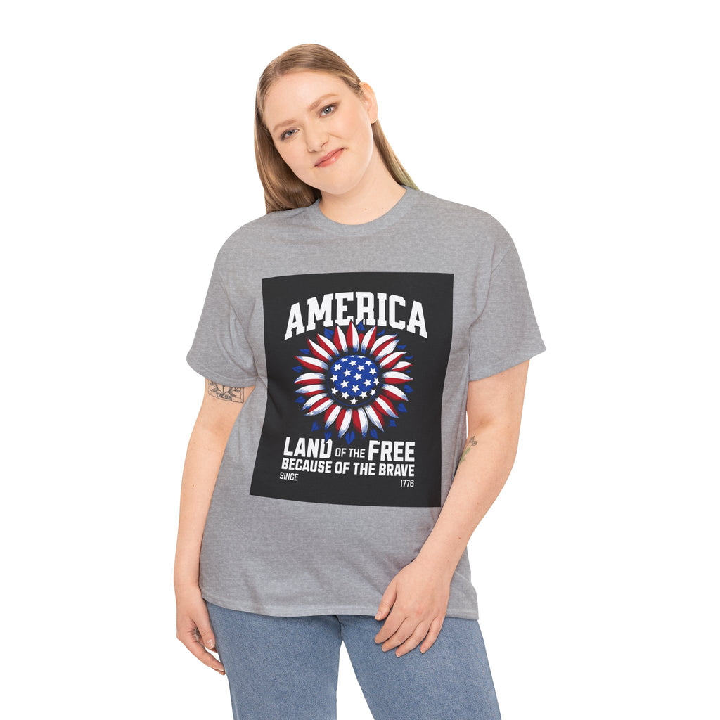 Patriotic America Tee — "Land of the Free Because of the Brave" Cotton T-Shirt