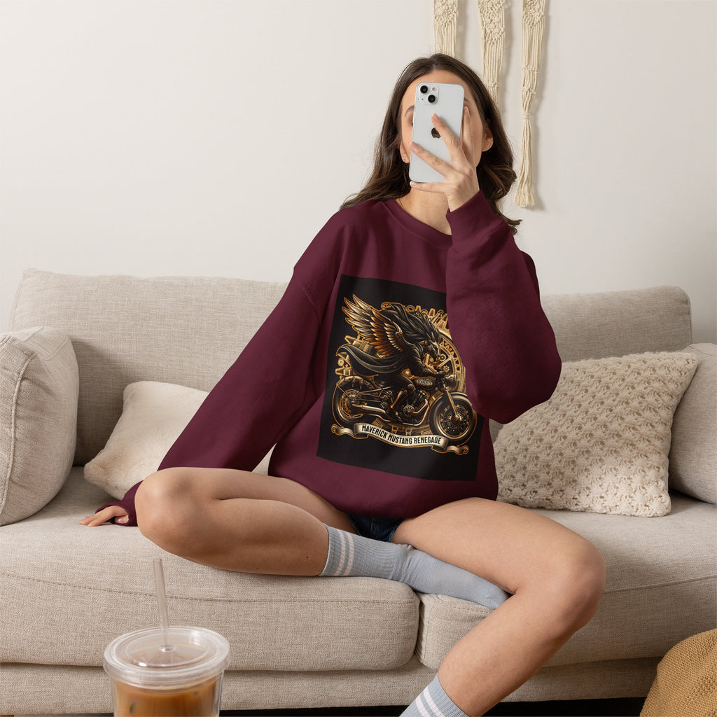 Motorcycle Eagle Crewneck Sweatshirt – "Liberty Rider" Vintage Biker Graphic