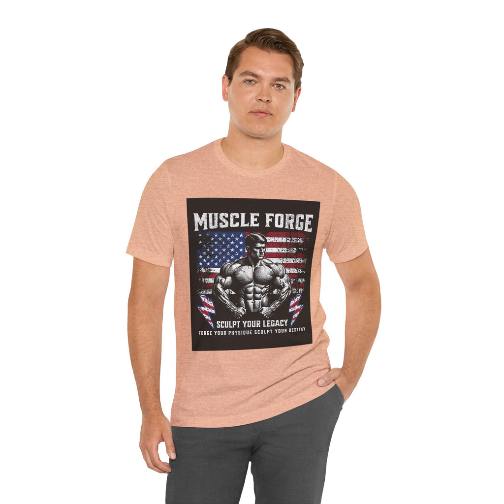 Muscle Forge American Flag Gym Tee — "Sculpt Your Legacy" Fitness T-Shirt