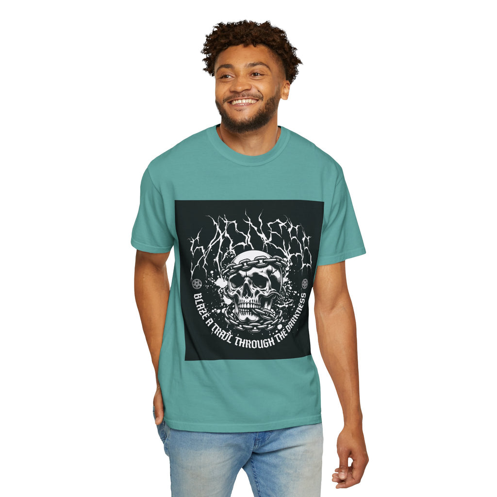 Graphic T-Shirt — 'Break a Path Through the Darkness' Skull Lightning Design