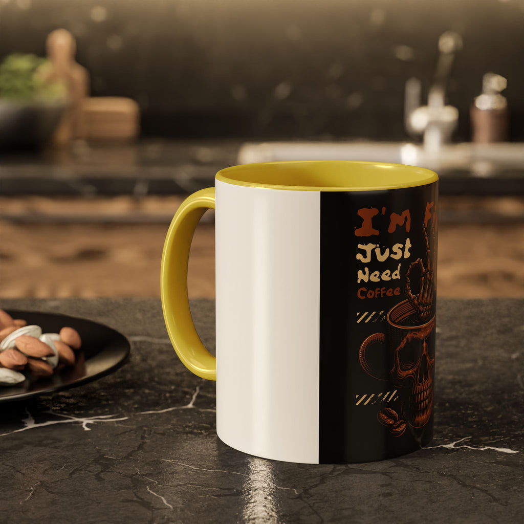 Skull Coffee Mug – "I'm Fine Just Need Coffee" Gothic Ceramic Mug