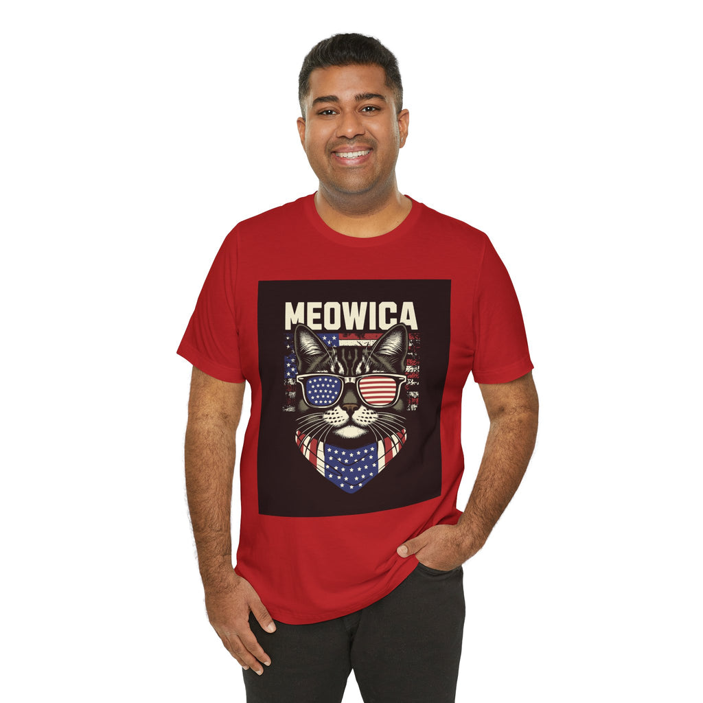 Meowica Cat Tee — Patriotic USA Flag Sunglasses Graphic T-Shirt