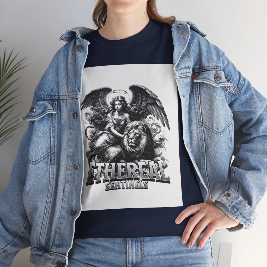 Angel & Lion Graphic Tee — "Ethereal" Vintage Gothic Streetwear