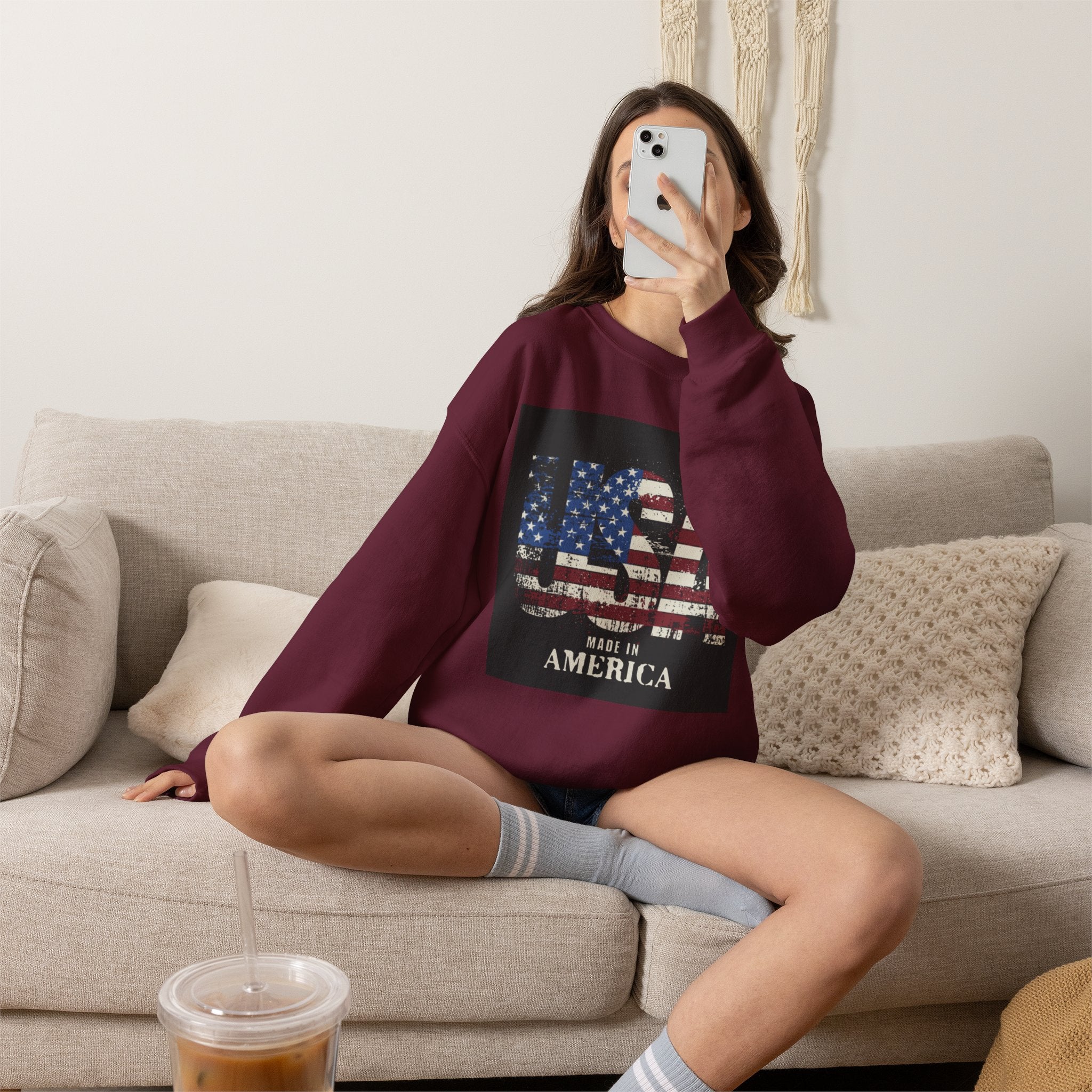 Made in America Flag Crewneck Sweatshirt — USA Vintage Patriotic Pullover