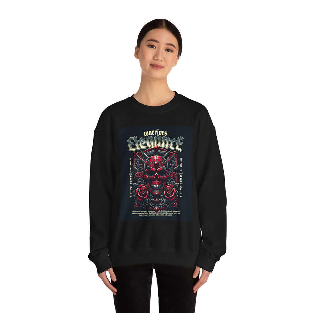Crewneck Sweatshirt – "Warriors Electric" Skull & Roses Graphic