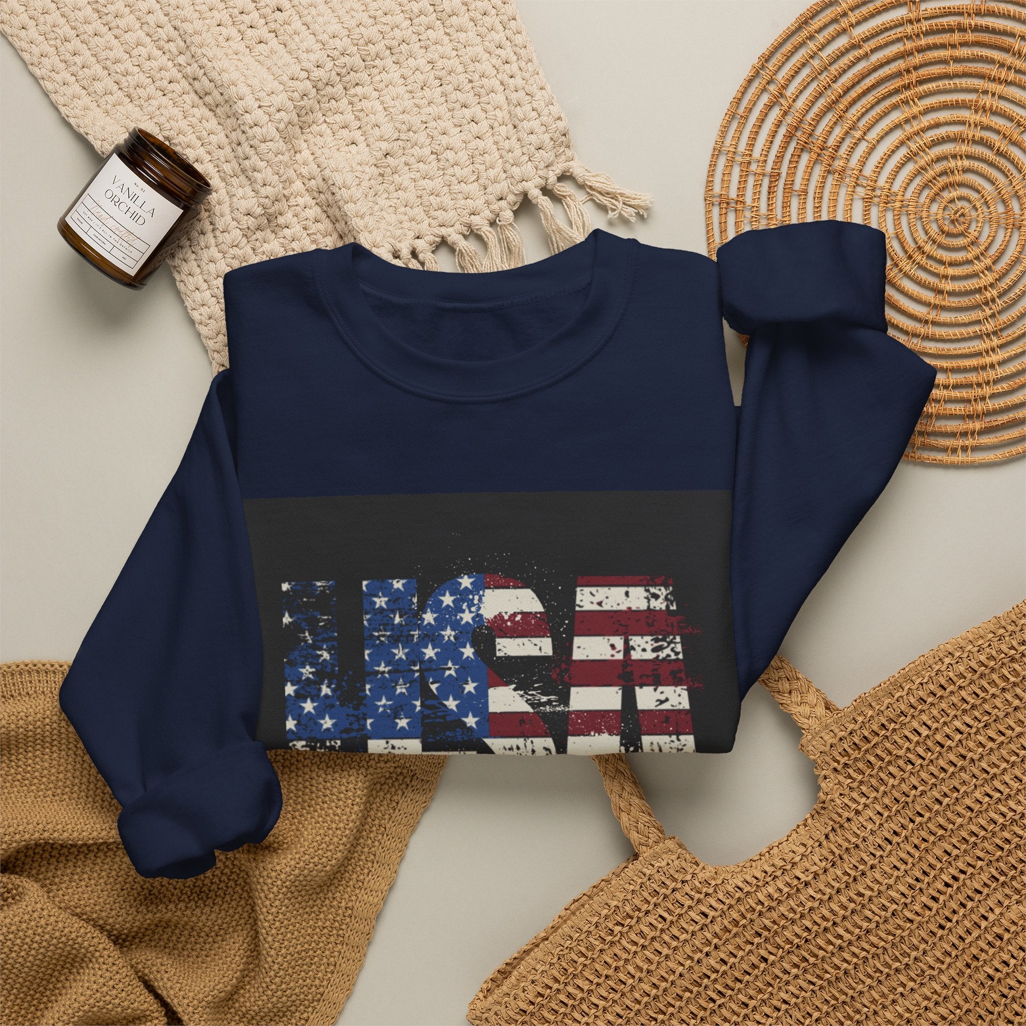 Made in America Flag Crewneck Sweatshirt — USA Vintage Patriotic Pullover