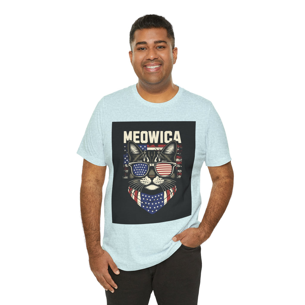 Meowica Cat Tee — Patriotic USA Flag Sunglasses Graphic T-Shirt