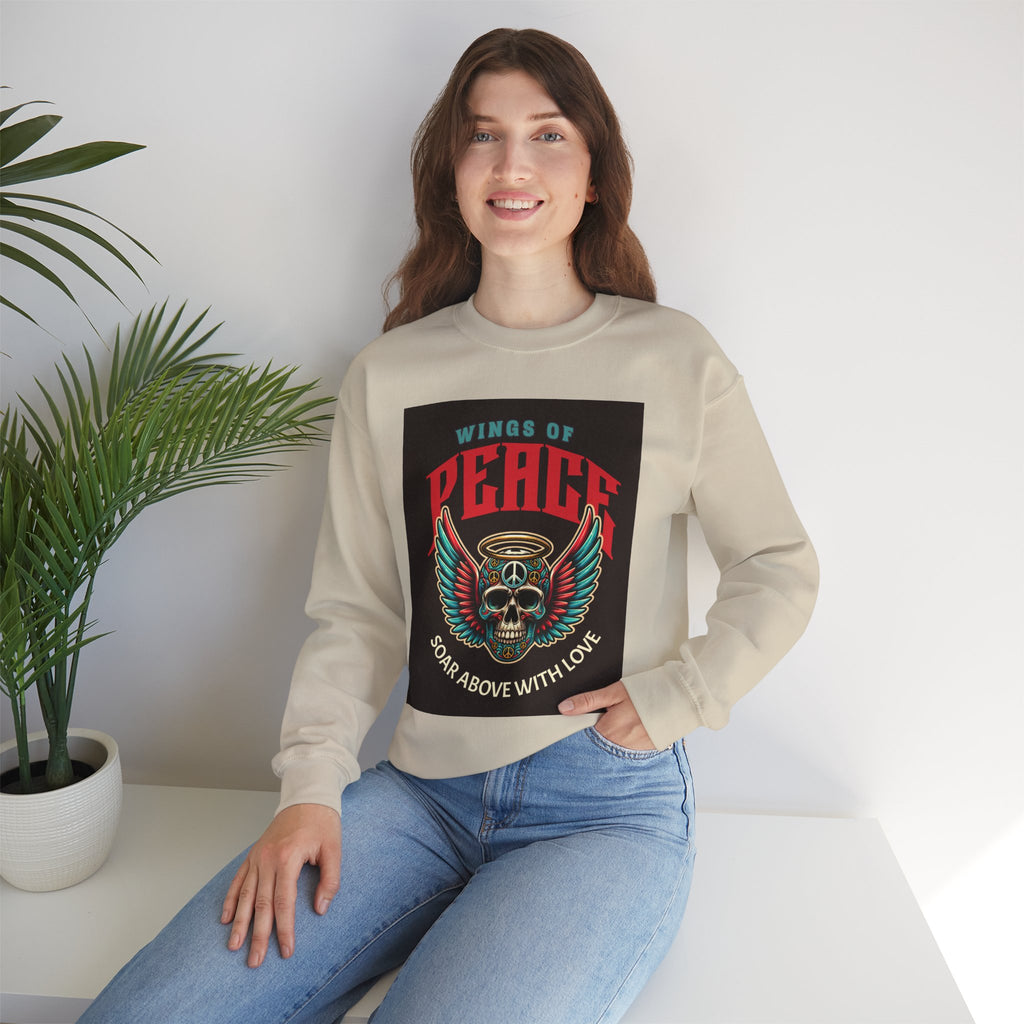 Wings of Peace Skull Crewneck Sweatshirt — Soar Above With Love Graphic