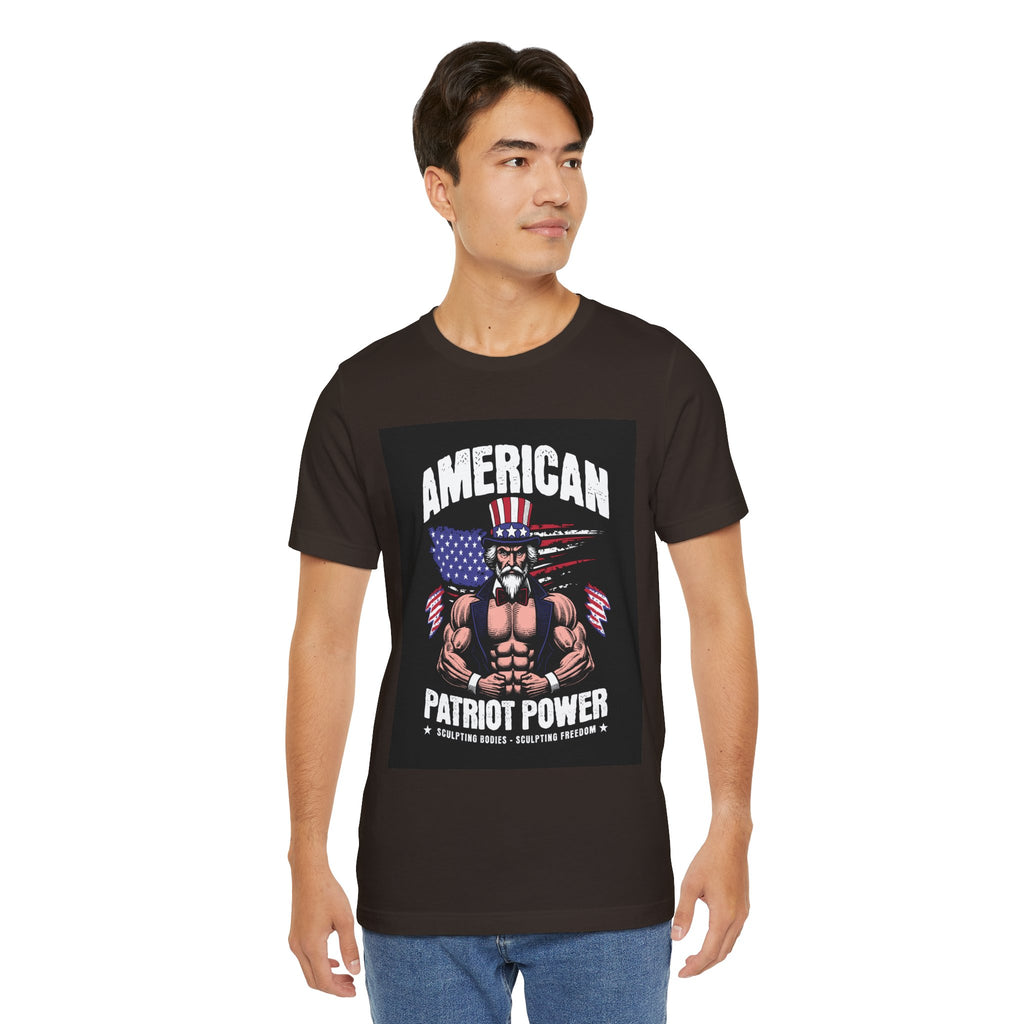 Patriot Power T-Shirt — American Flag Uncle Sam Muscle Graphic Tee