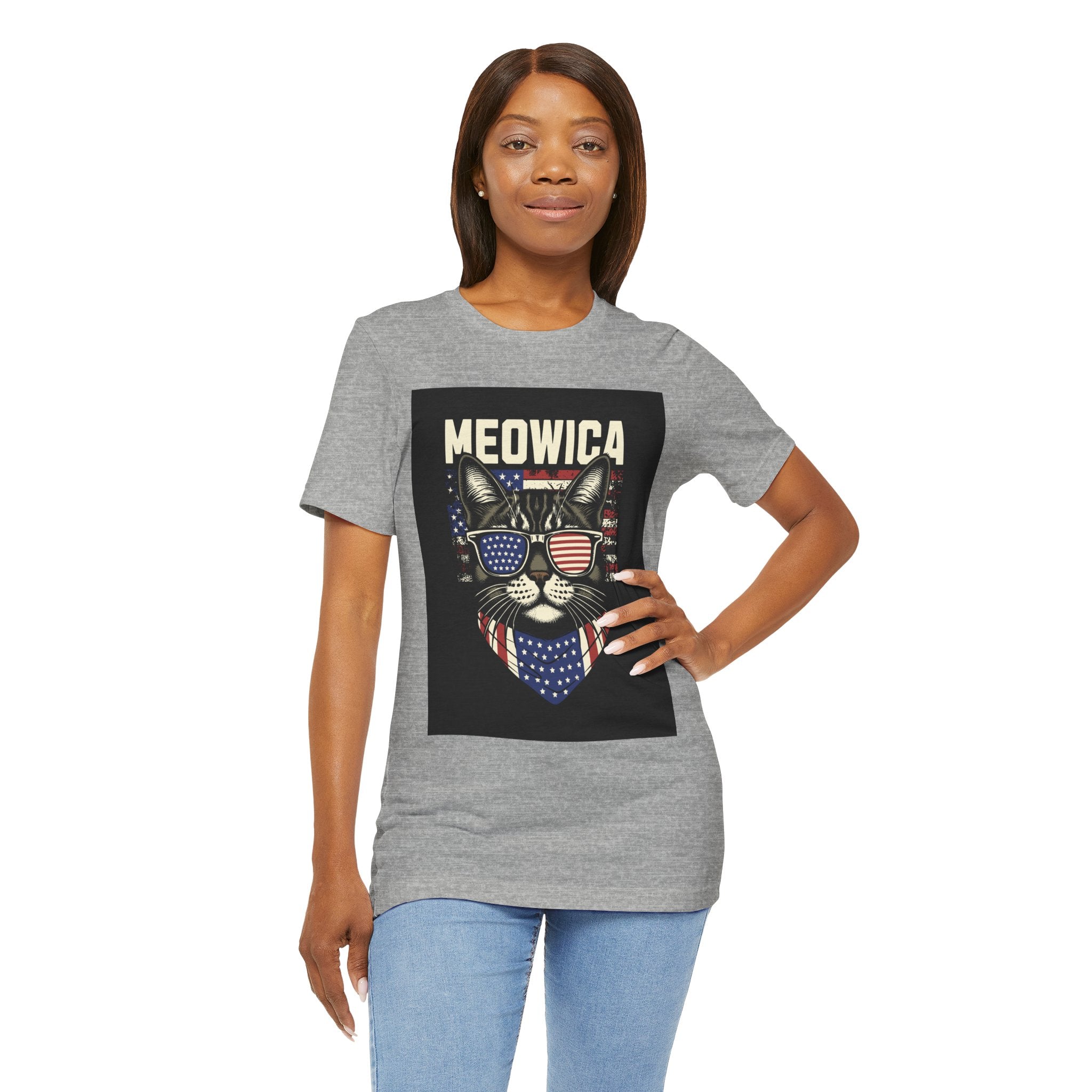 Meowica Cat Tee — Patriotic USA Flag Sunglasses Graphic T-Shirt