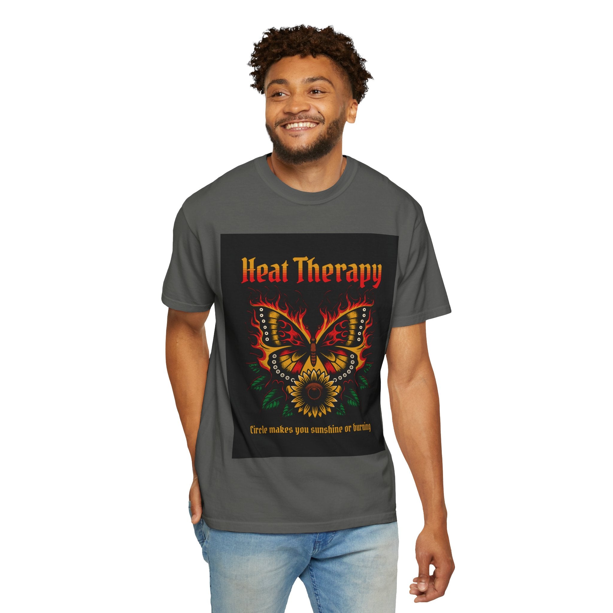 Heat Therapy Butterfly T-Shirt — Retro Floral Sunflower Design