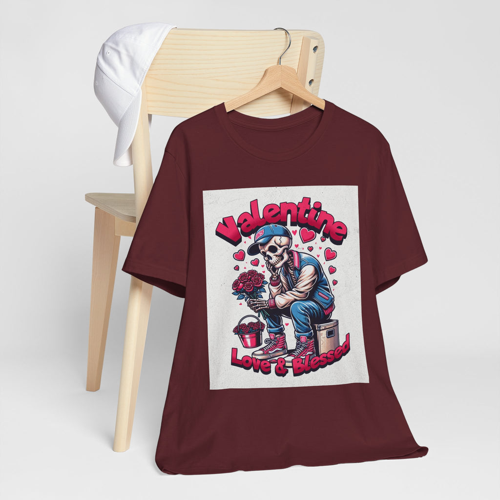 Valentine Skull T-Shirt – "Love & Blessed" Gothic Valentine Tee