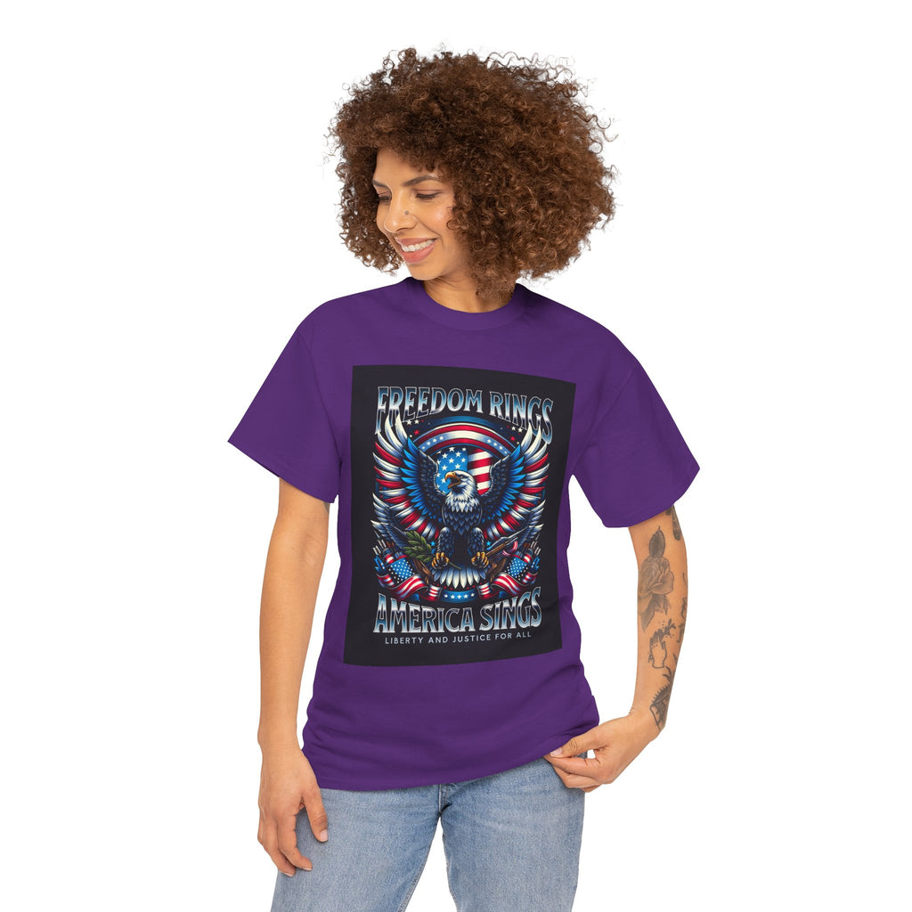 Eagle & American Flag Tee — "Freedom Rings, America Sings" Patriotic T-Shirt