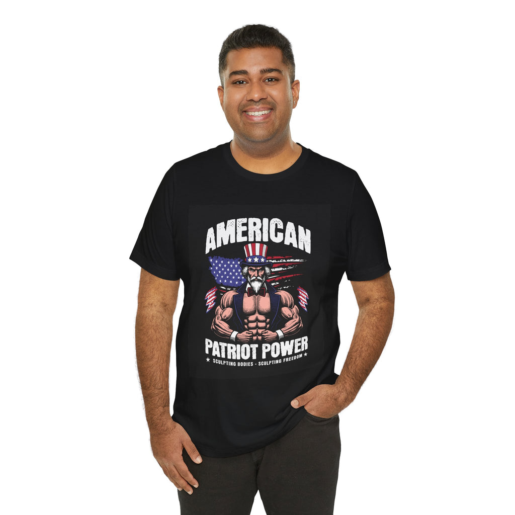 Patriot Power T-Shirt — American Flag Uncle Sam Muscle Graphic Tee
