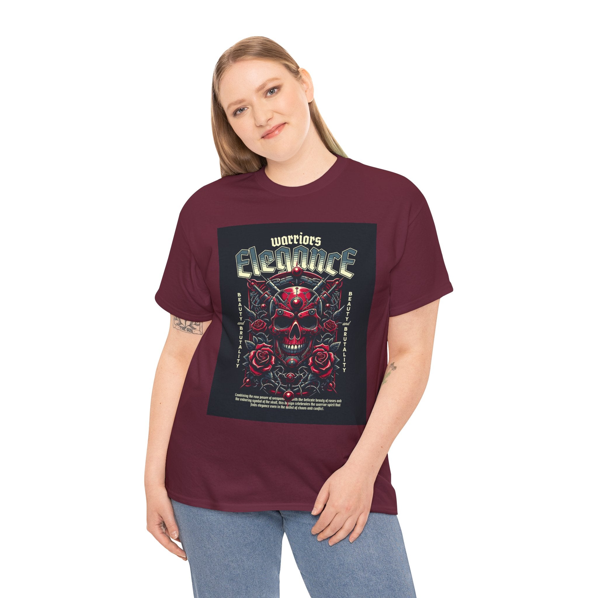 Warriors Electric Skull T‑Shirt — Red Skull & Roses Rock Graphic Tee