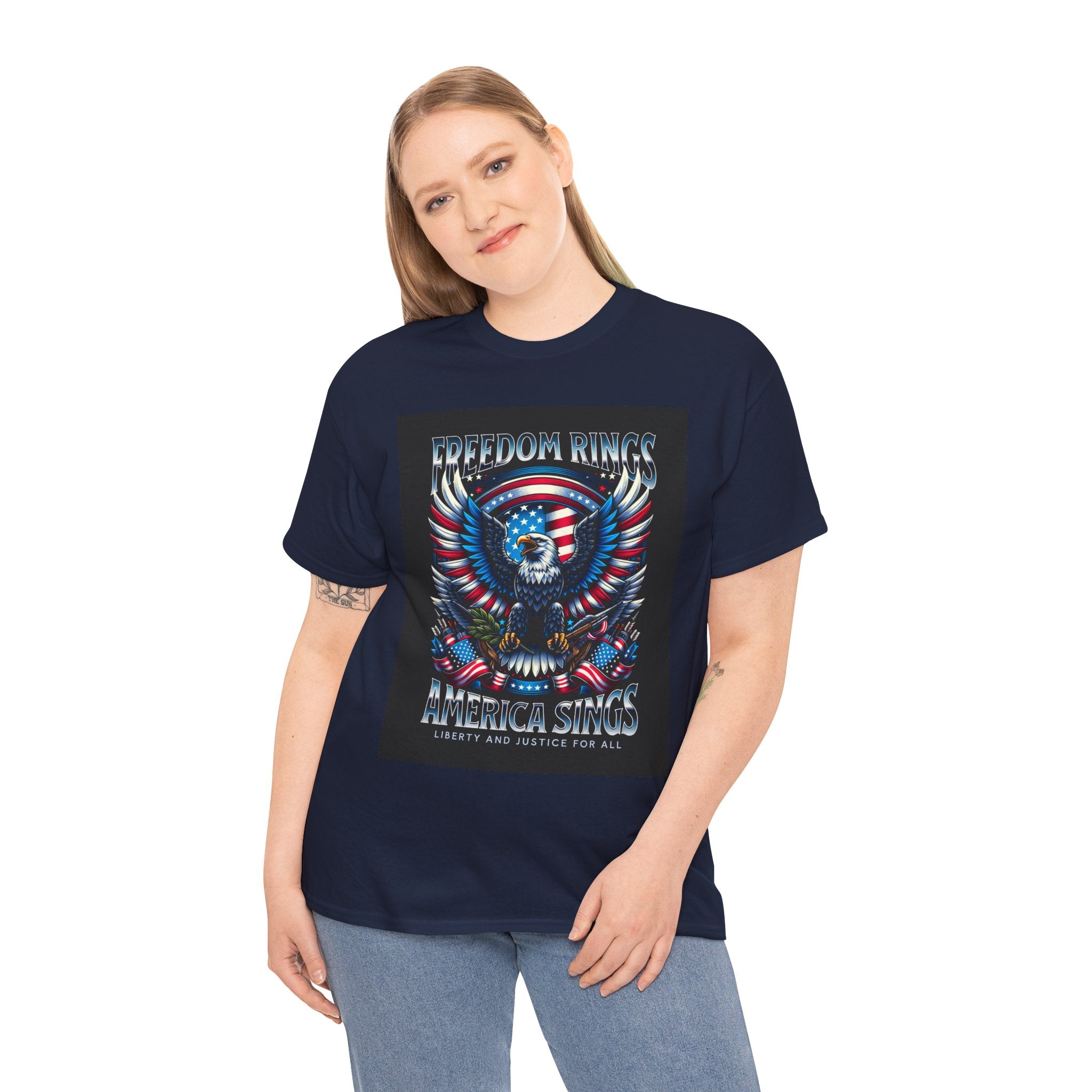 Eagle & American Flag Tee — "Freedom Rings, America Sings" Patriotic T-Shirt