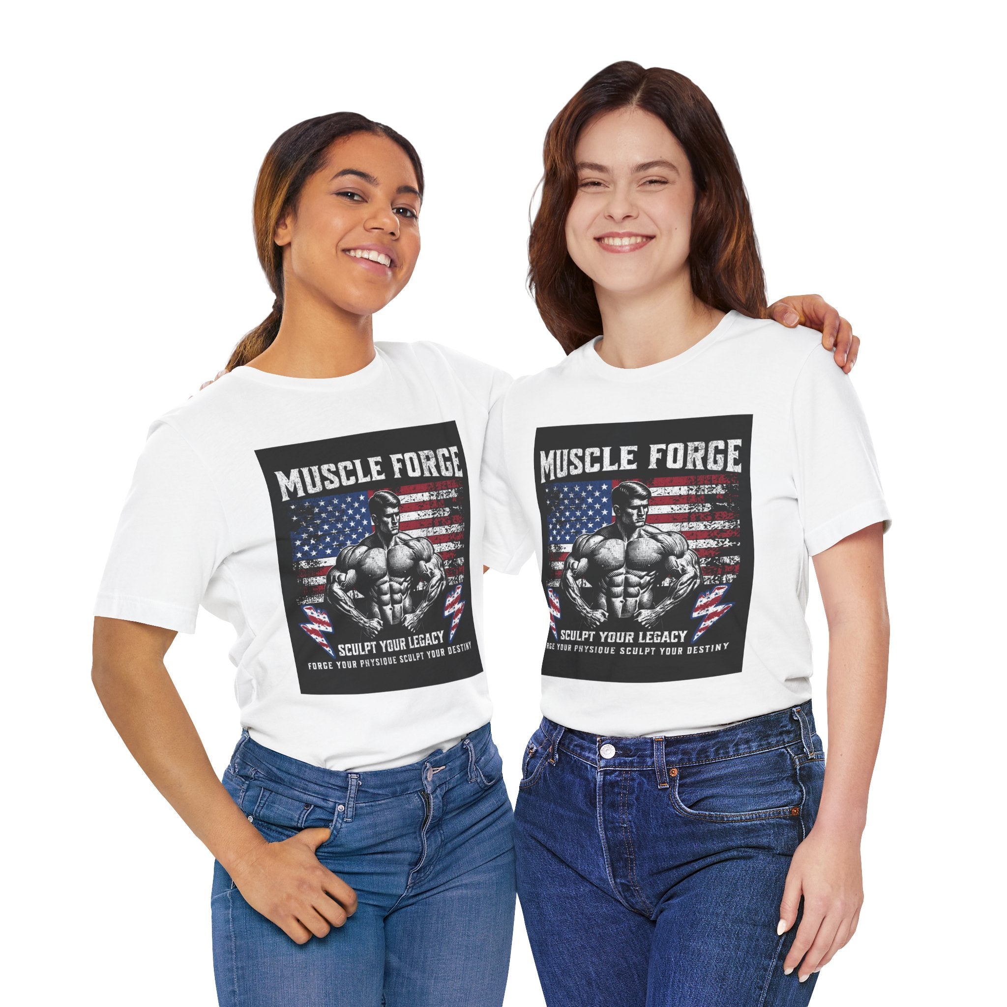 Muscle Forge American Flag Gym Tee — "Sculpt Your Legacy" Fitness T-Shirt