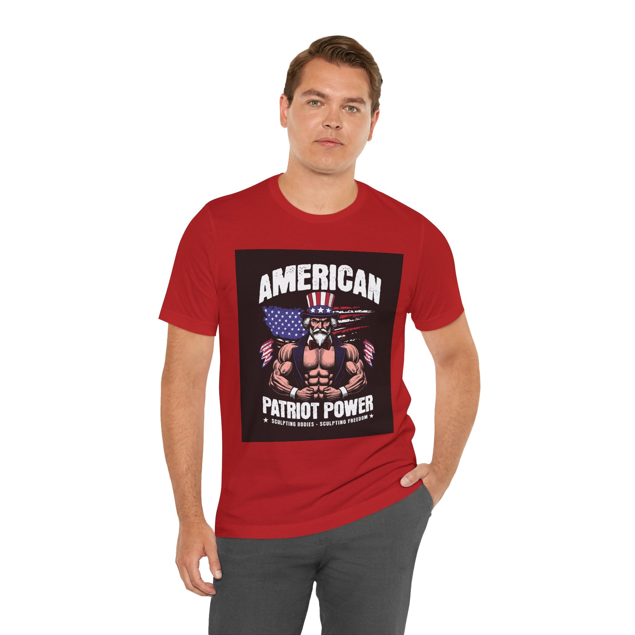 Patriot Power T-Shirt — American Flag Uncle Sam Muscle Graphic Tee