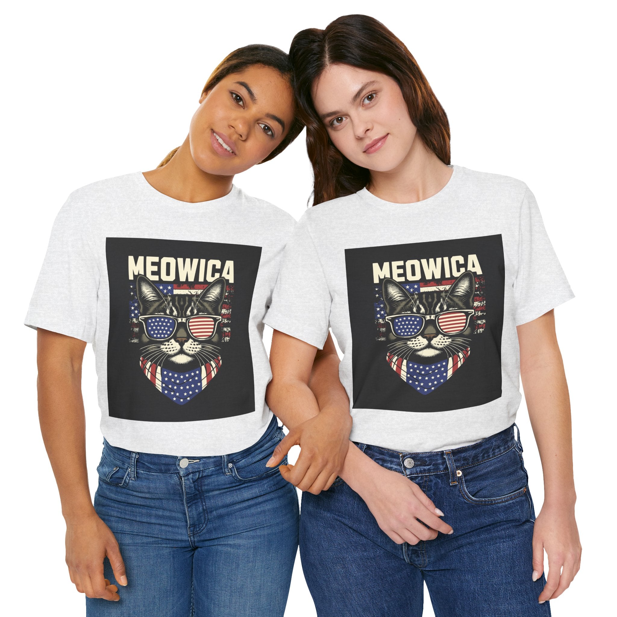 Meowica Cat Tee — Patriotic USA Flag Sunglasses Graphic T-Shirt