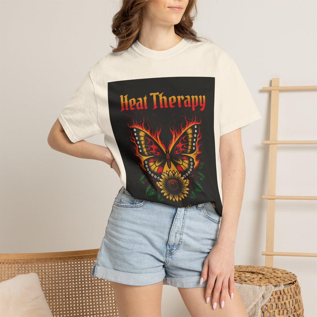 Heat Therapy Butterfly T-Shirt — Retro Floral Sunflower Design