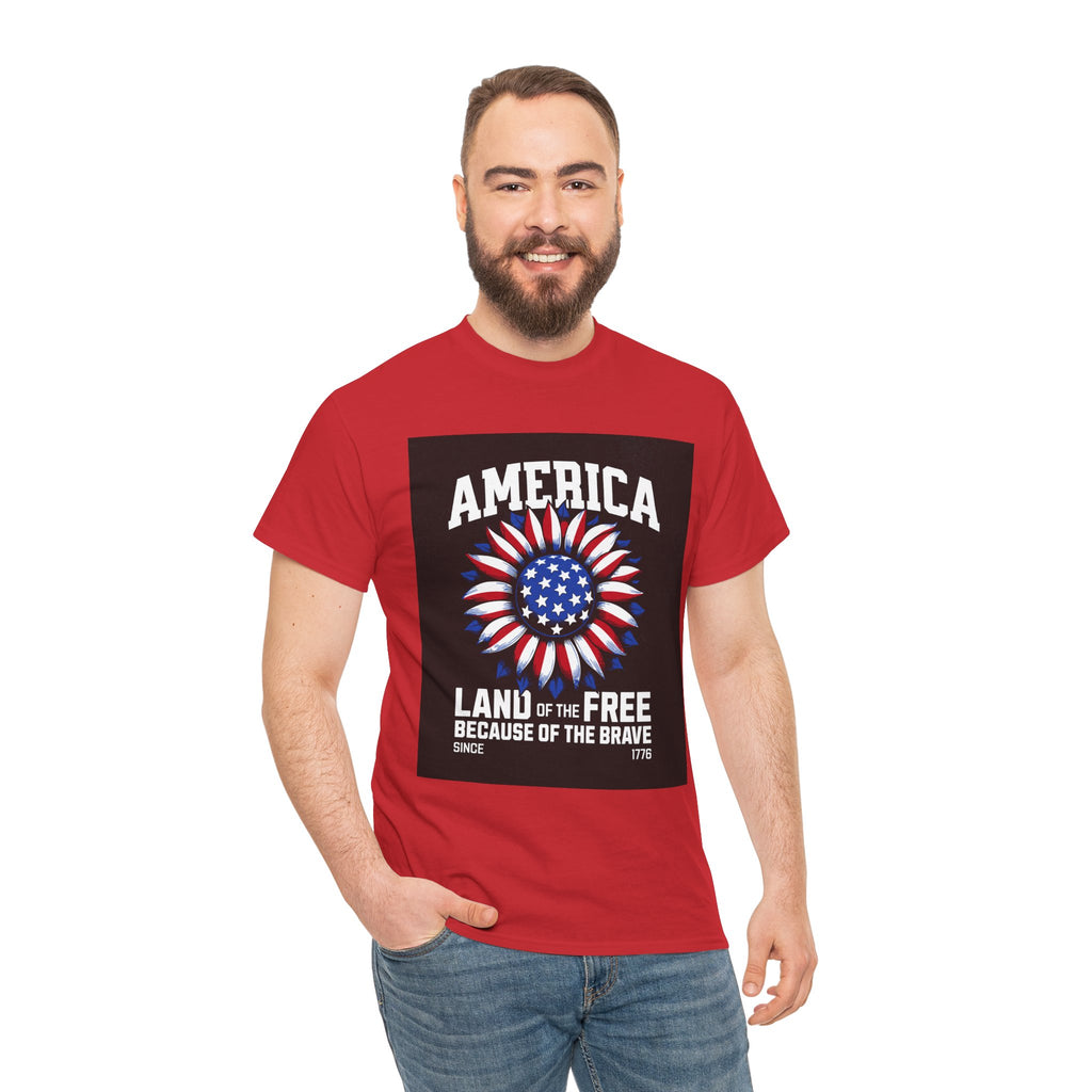 Patriotic America Tee — "Land of the Free Because of the Brave" Cotton T-Shirt