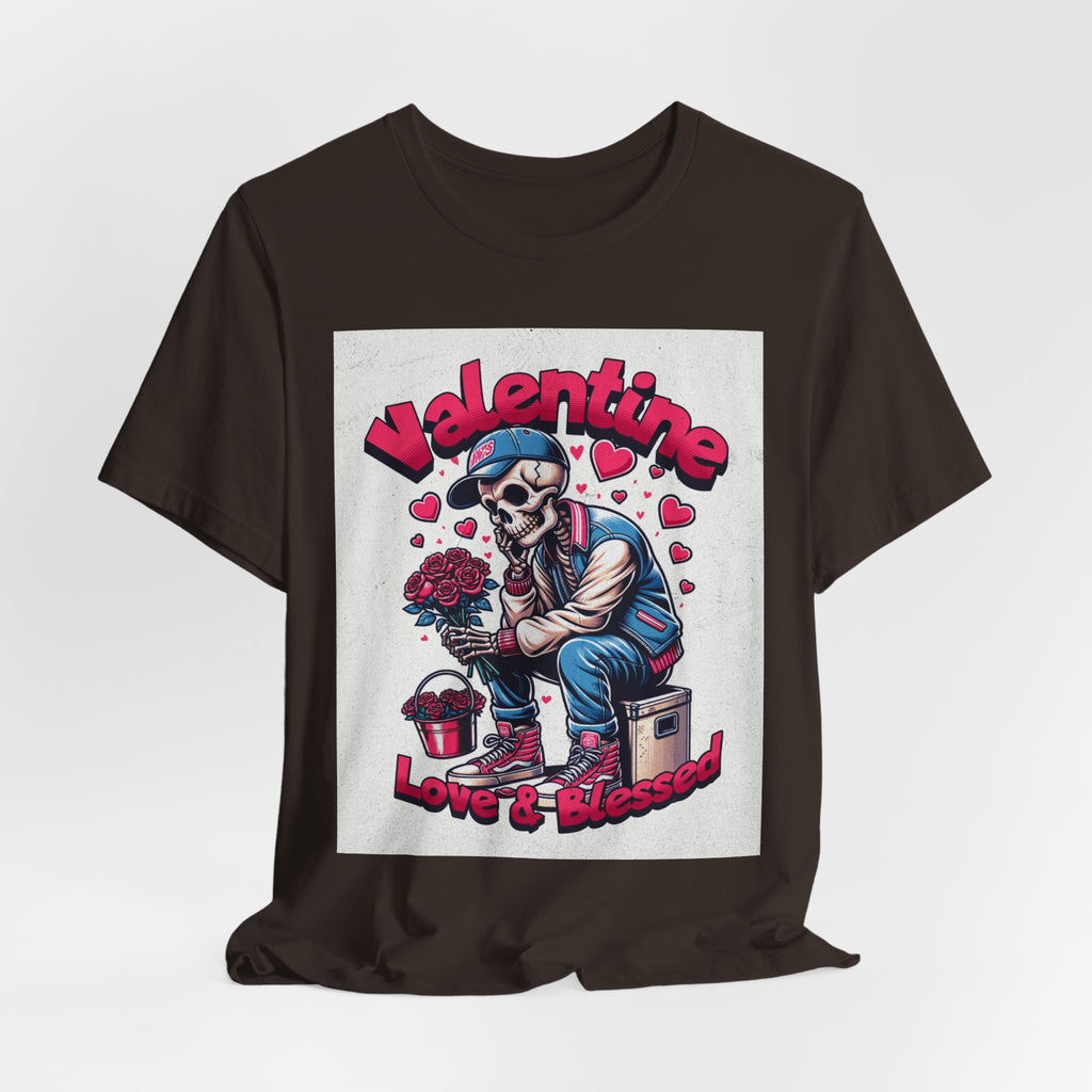 Valentine Skull T-Shirt – "Love & Blessed" Gothic Valentine Tee