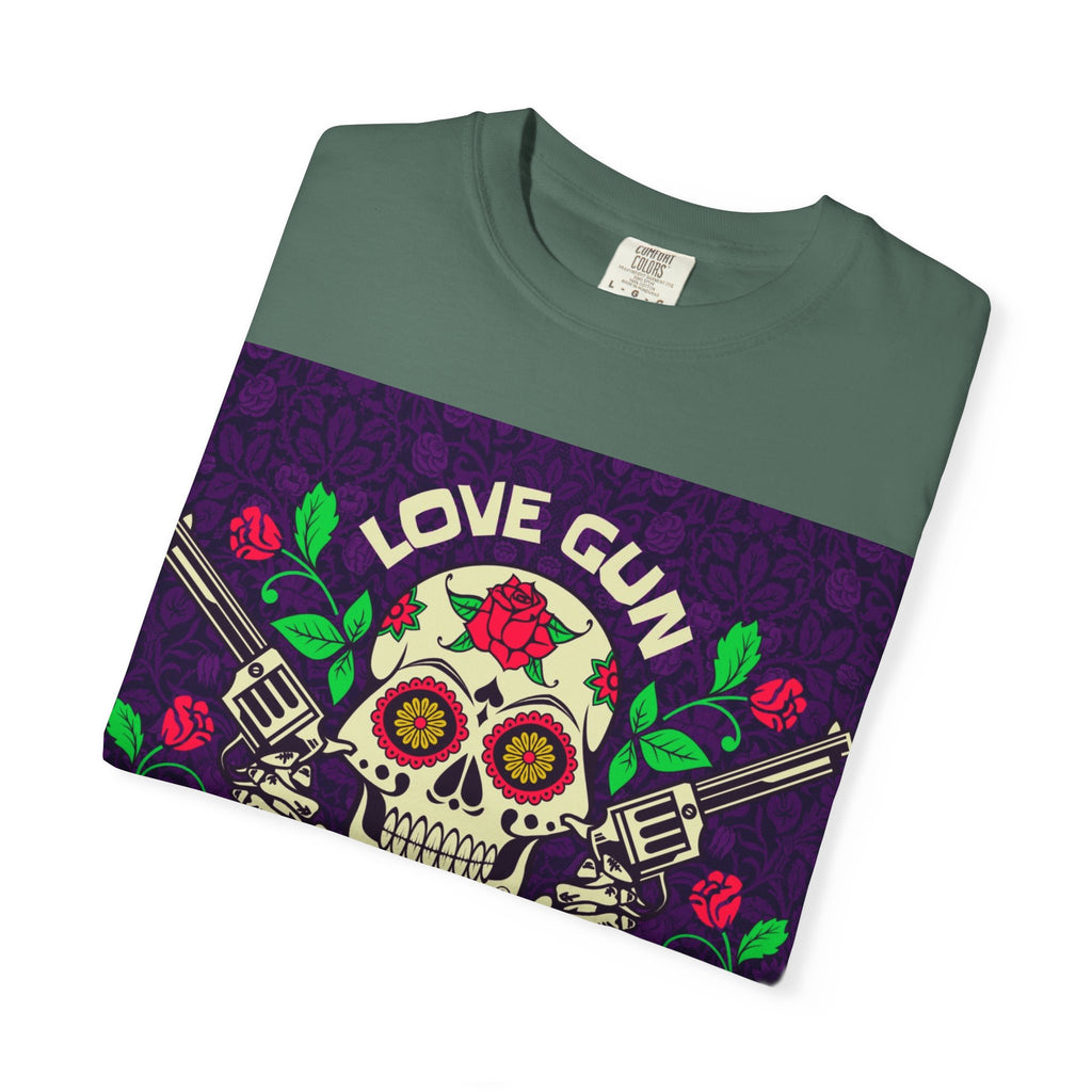 Love Gun Skull T‑Shirt — Day of the Dead Floral Graphic Tee