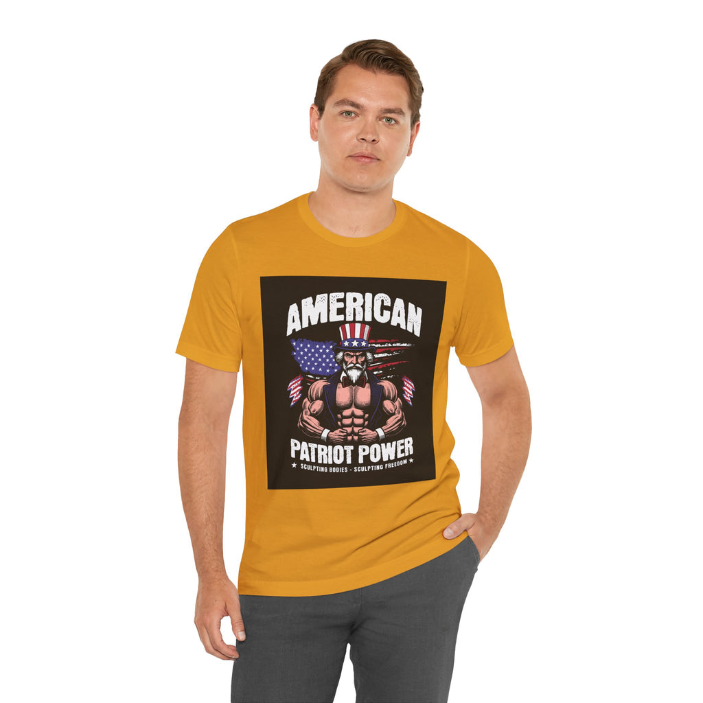Patriot Power T-Shirt — American Flag Uncle Sam Muscle Graphic Tee