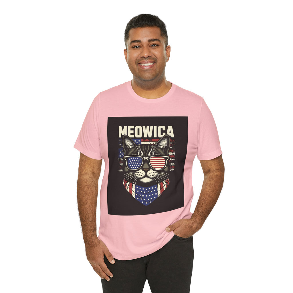 Meowica Cat Tee — Patriotic USA Flag Sunglasses Graphic T-Shirt
