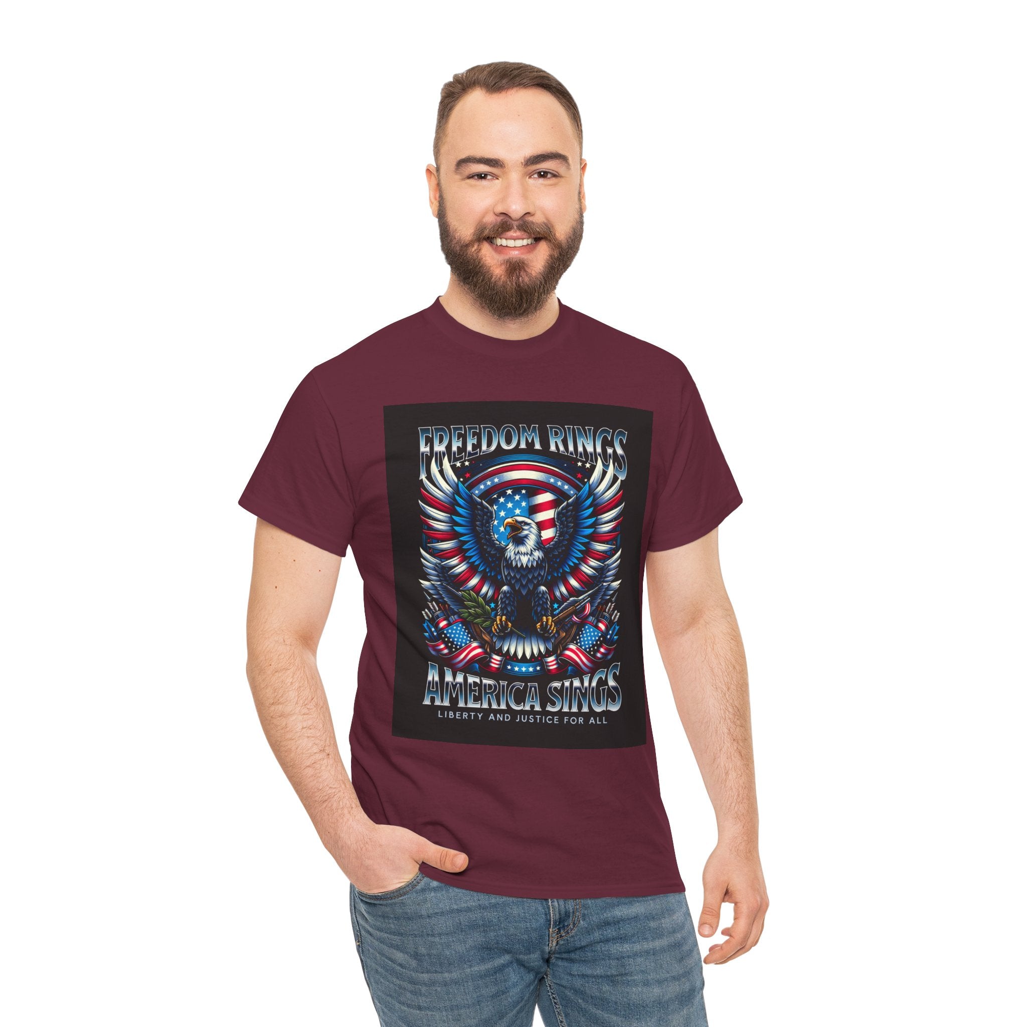 Eagle & American Flag Tee — "Freedom Rings, America Sings" Patriotic T-Shirt