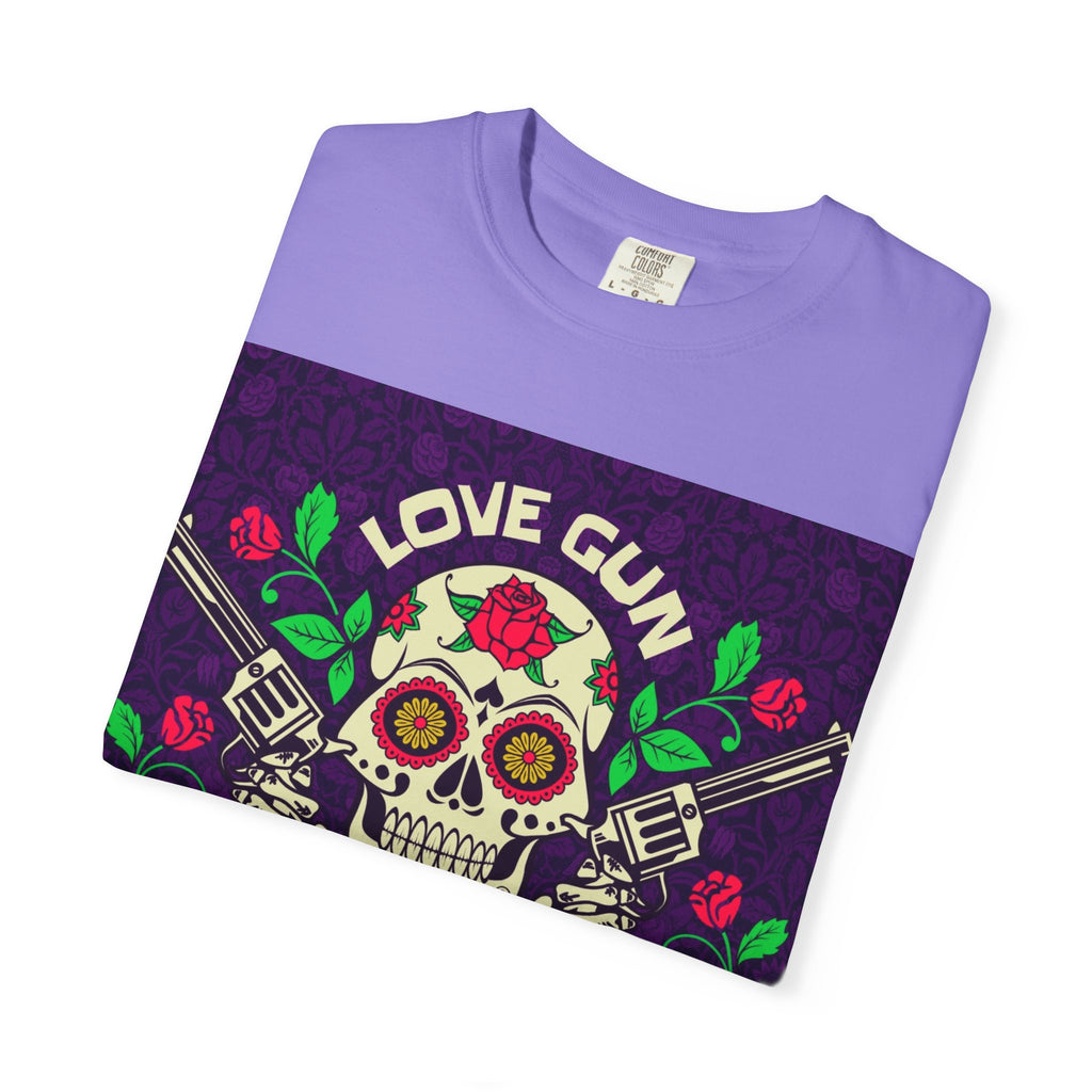 Love Gun Skull T‑Shirt — Day of the Dead Floral Graphic Tee