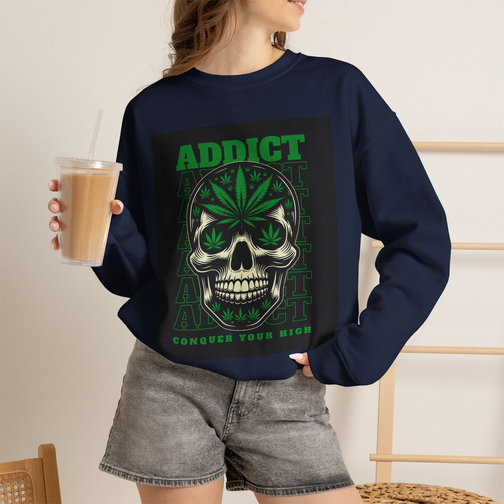 Skull & Cannabis 'Addict' Crewneck Sweatshirt — Conquer Your High Graphic Sweatshirt