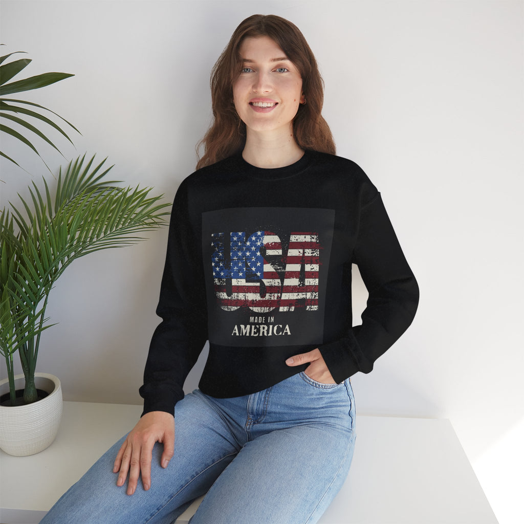 Made in America Flag Crewneck Sweatshirt — USA Vintage Patriotic Pullover