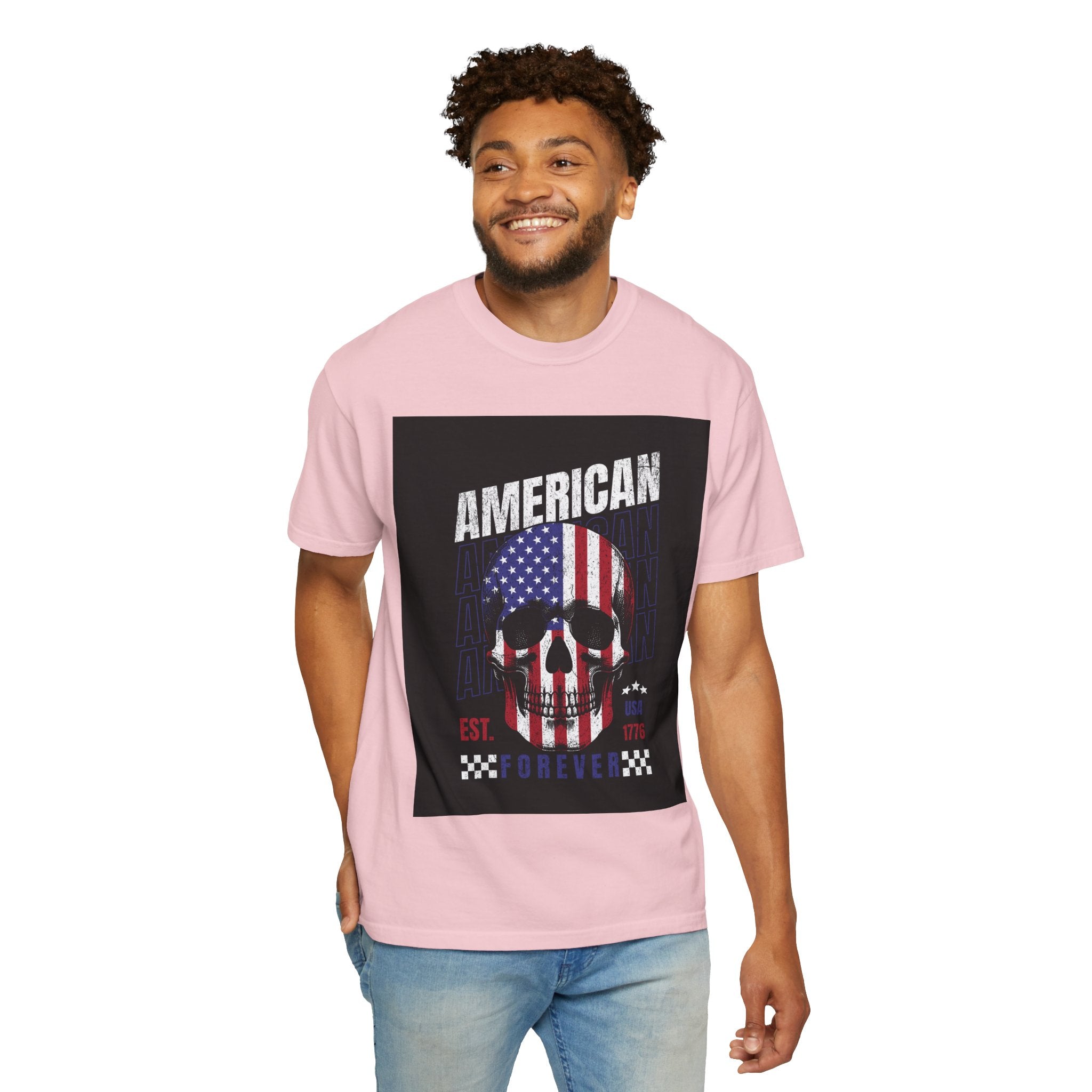 American Skull Flag T-Shirt — "American Forever" Patriotic Graphic Tee