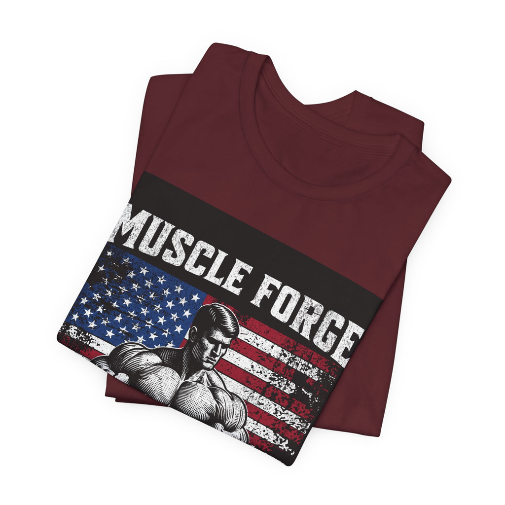 Muscle Forge American Flag Gym Tee — "Sculpt Your Legacy" Fitness T-Shirt