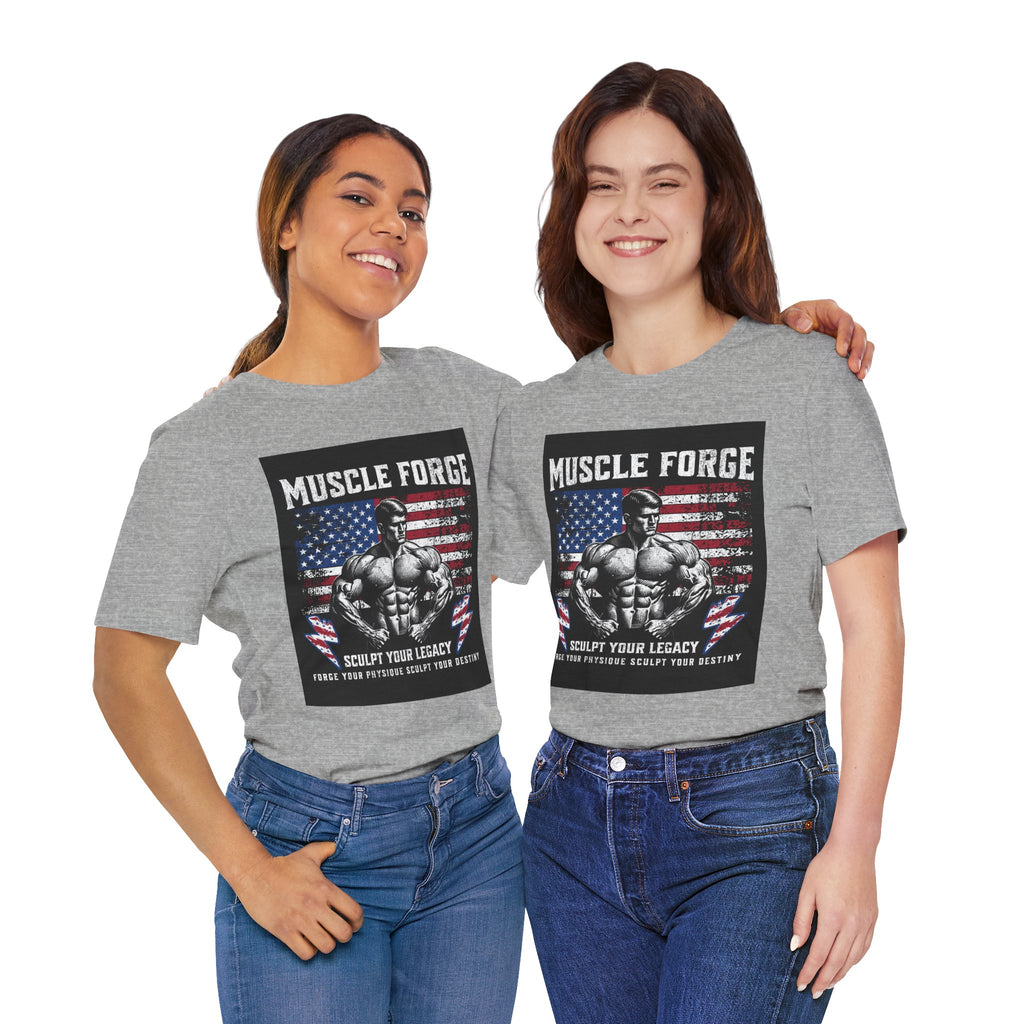 Muscle Forge American Flag Gym Tee — "Sculpt Your Legacy" Fitness T-Shirt