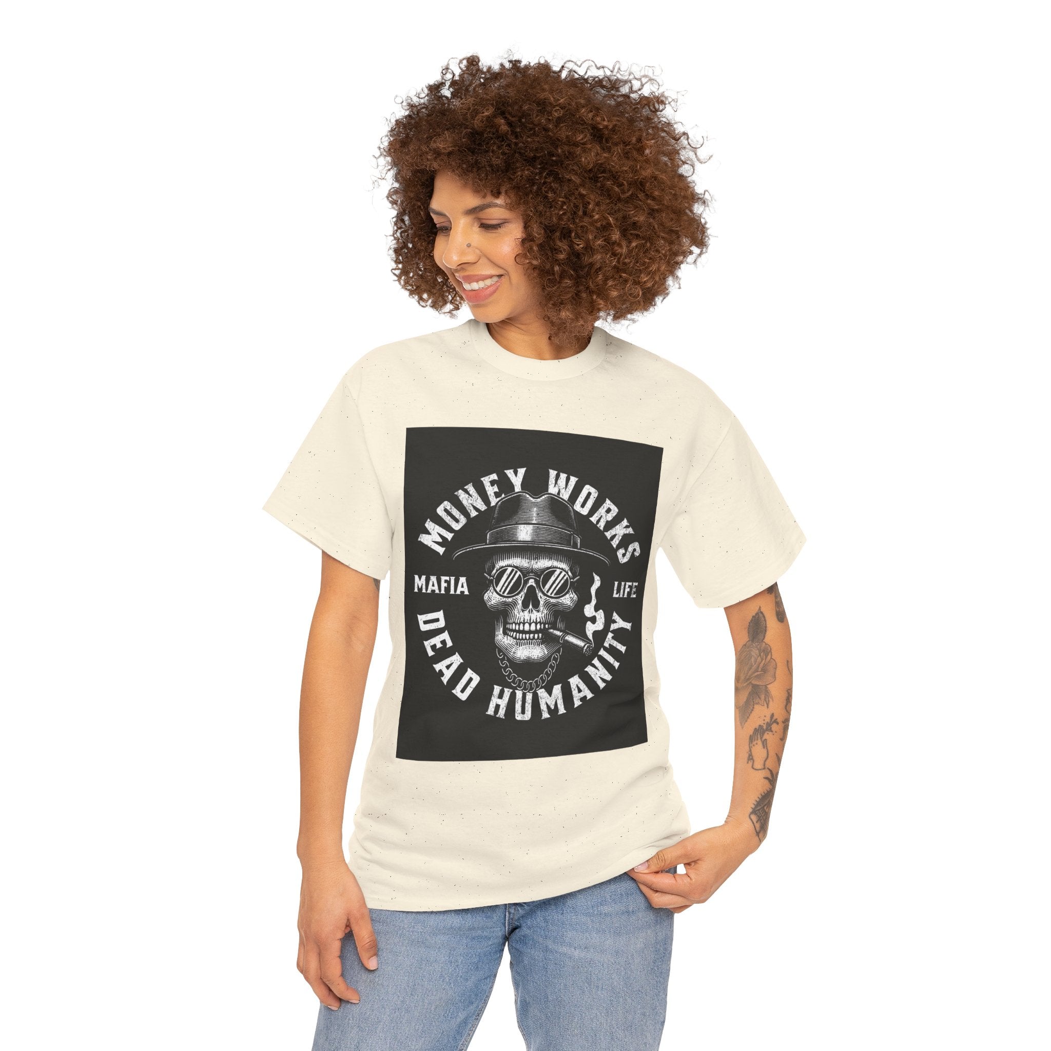 Money Works Dead Humanity Skull Tee
