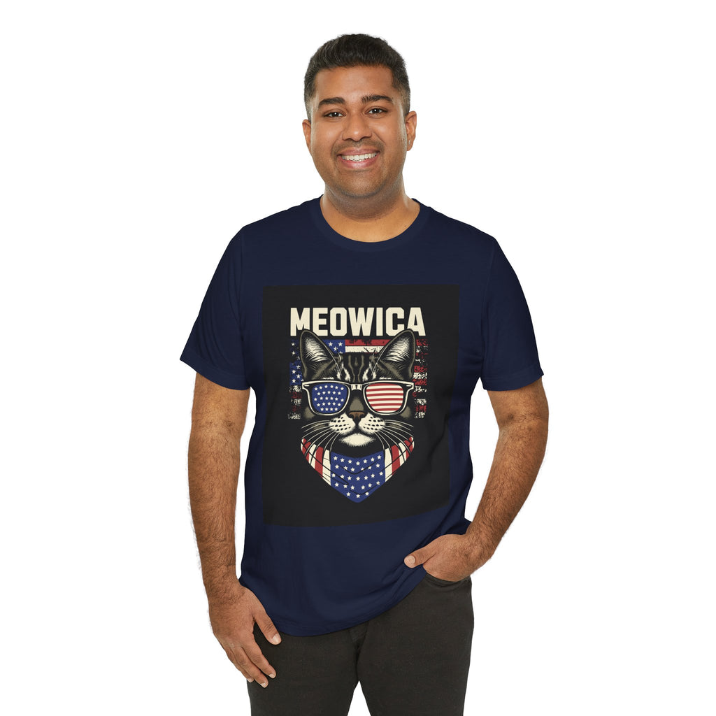 Meowica Cat Tee — Patriotic USA Flag Sunglasses Graphic T-Shirt