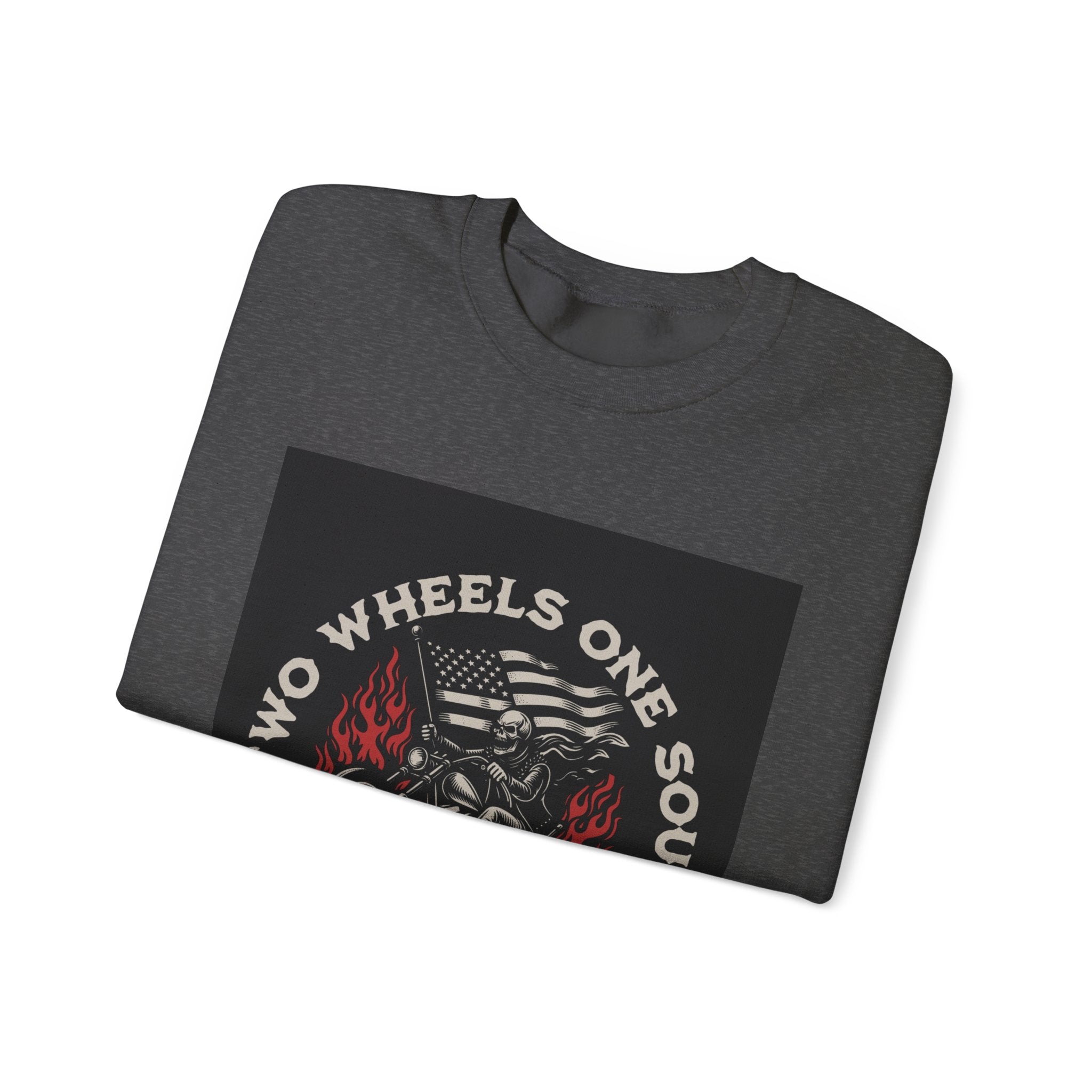 Motorcycle Crewneck Sweatshirt - "Two Wheels One Soul" Vintage Bike Graphic