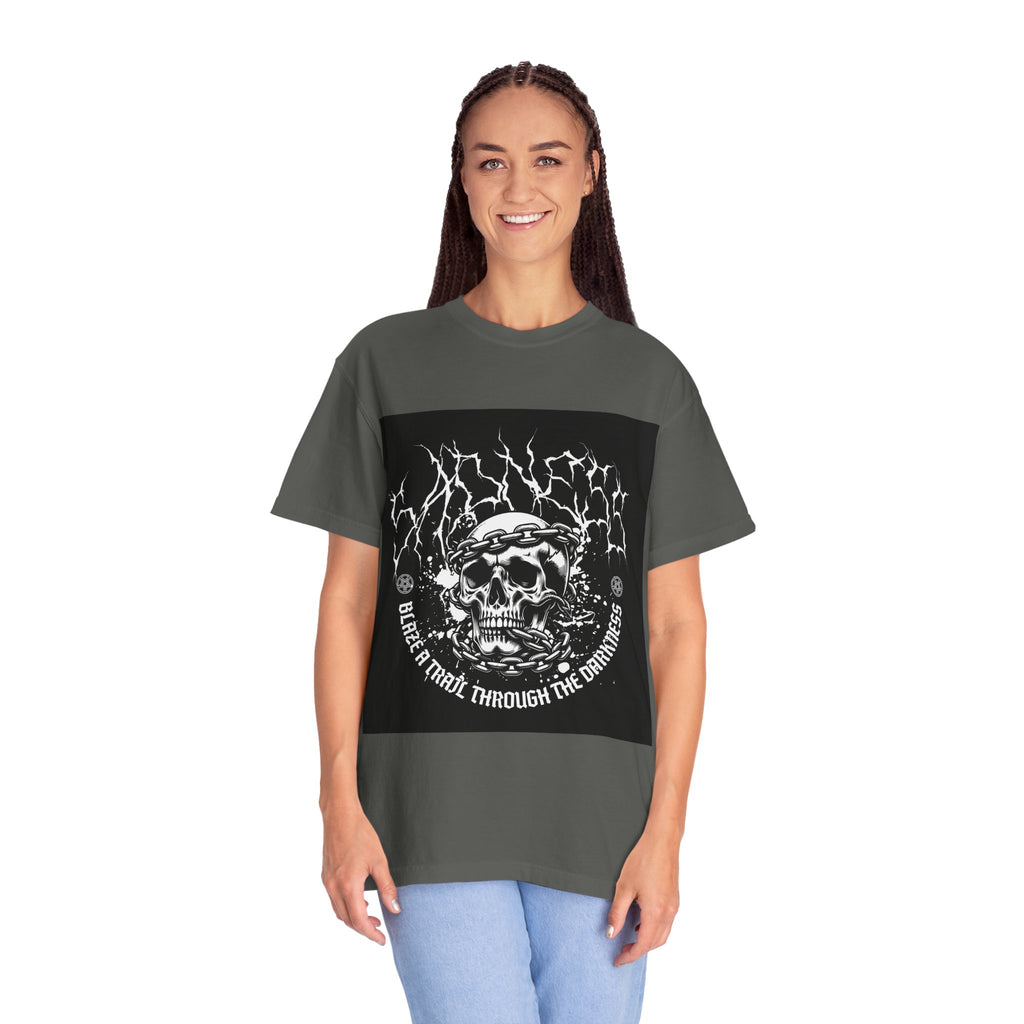 Graphic T-Shirt — 'Break a Path Through the Darkness' Skull Lightning Design