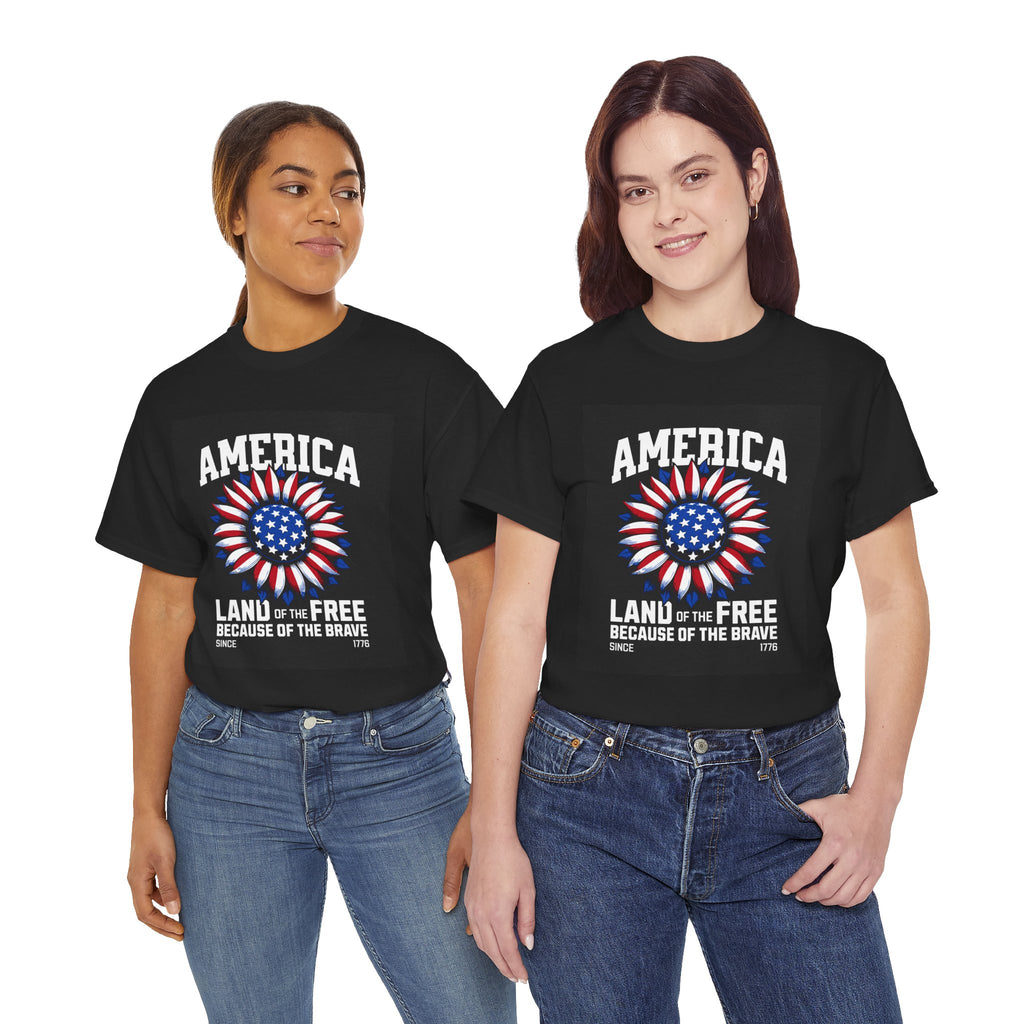 Patriotic America Tee — "Land of the Free Because of the Brave" Cotton T-Shirt