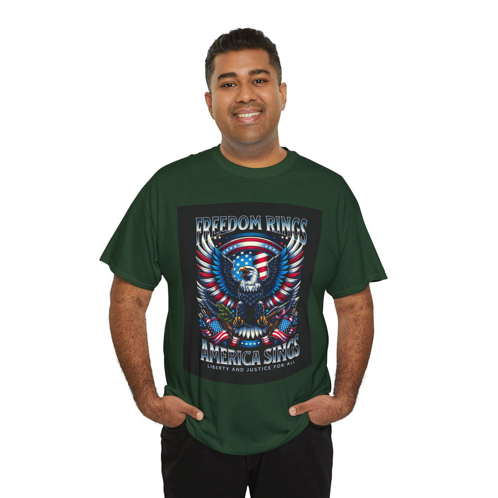 Eagle & American Flag Tee — "Freedom Rings, America Sings" Patriotic T-Shirt