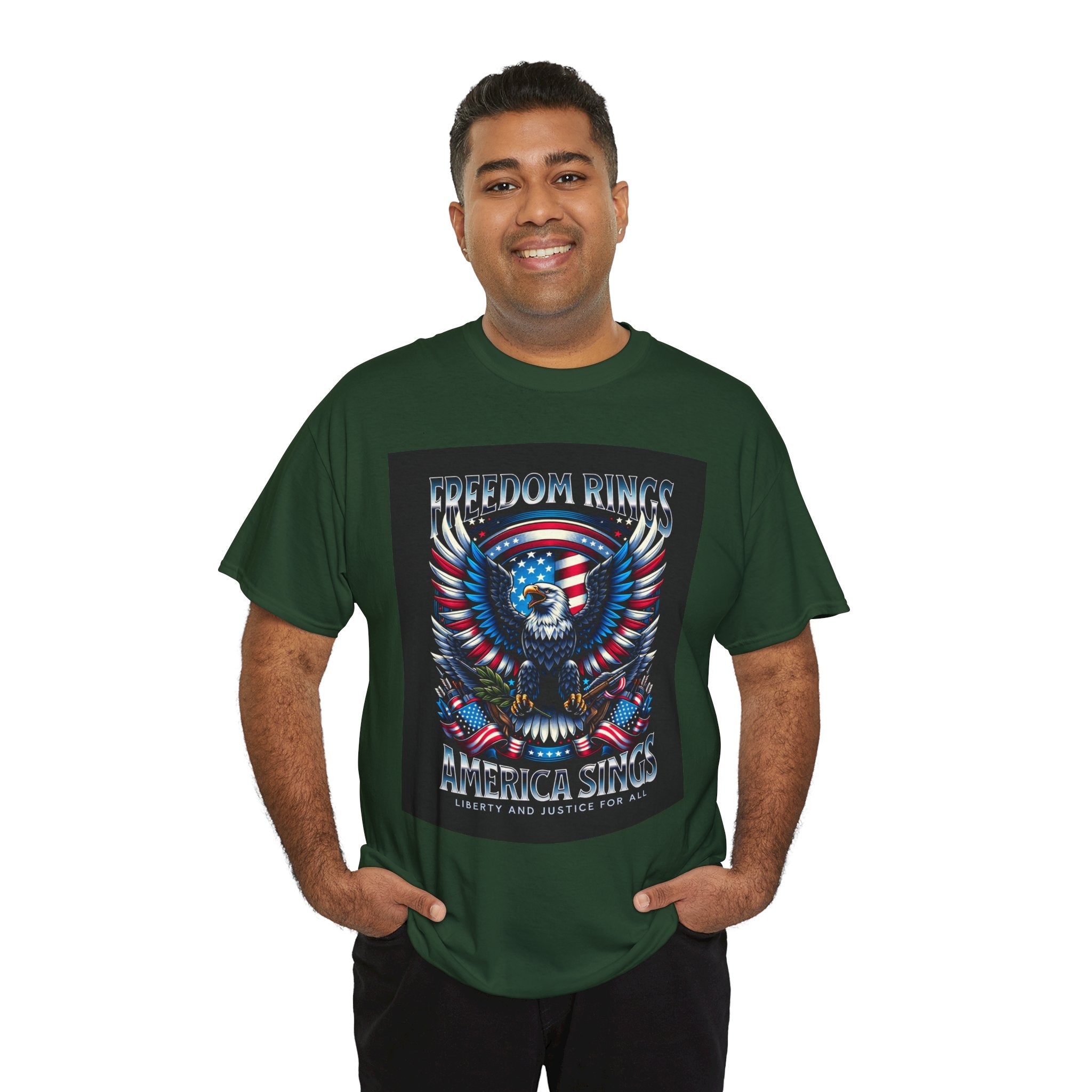 Eagle & American Flag Tee — "Freedom Rings, America Sings" Patriotic T-Shirt