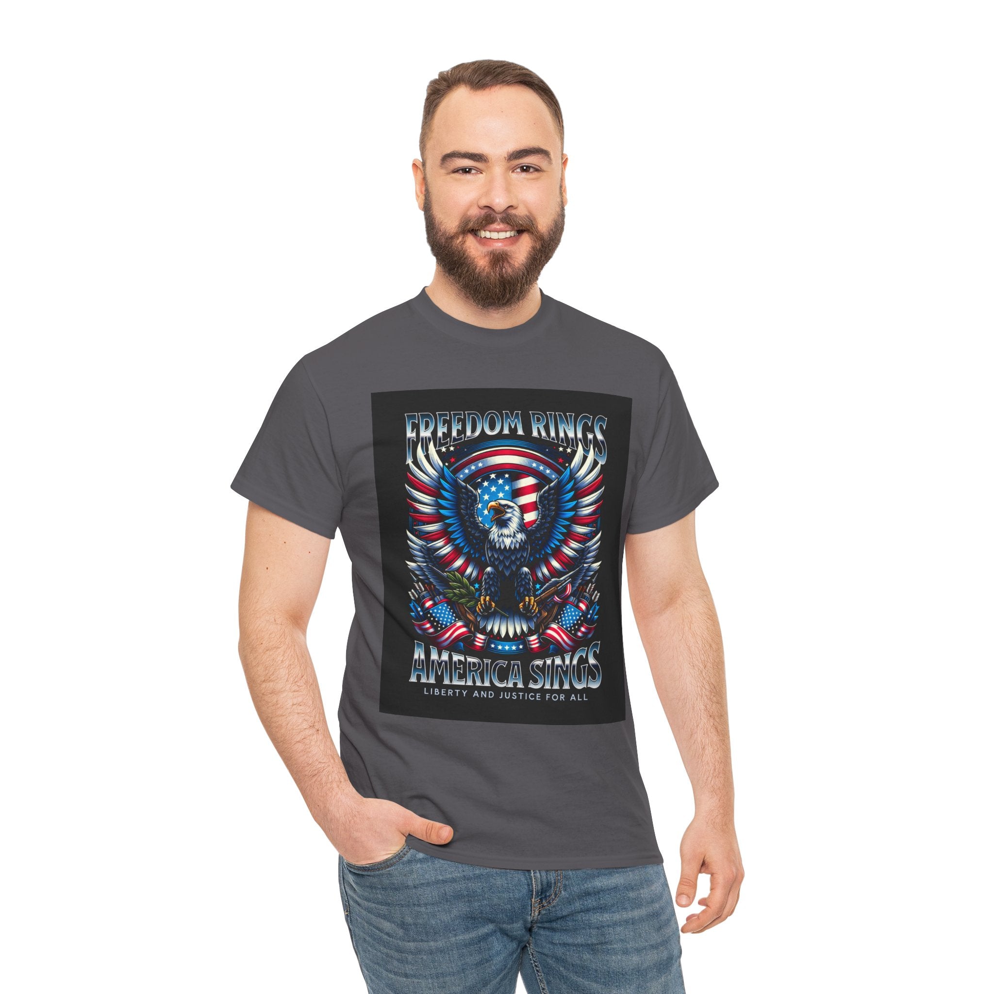 Eagle & American Flag Tee — "Freedom Rings, America Sings" Patriotic T-Shirt