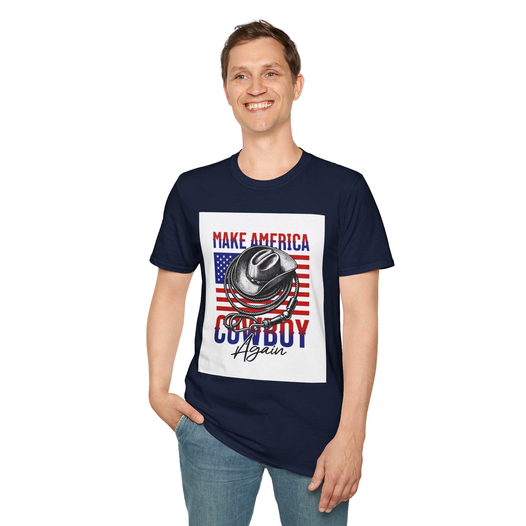Make America Cowboy Again T-Shirt — Patriotic Western Flag Tee