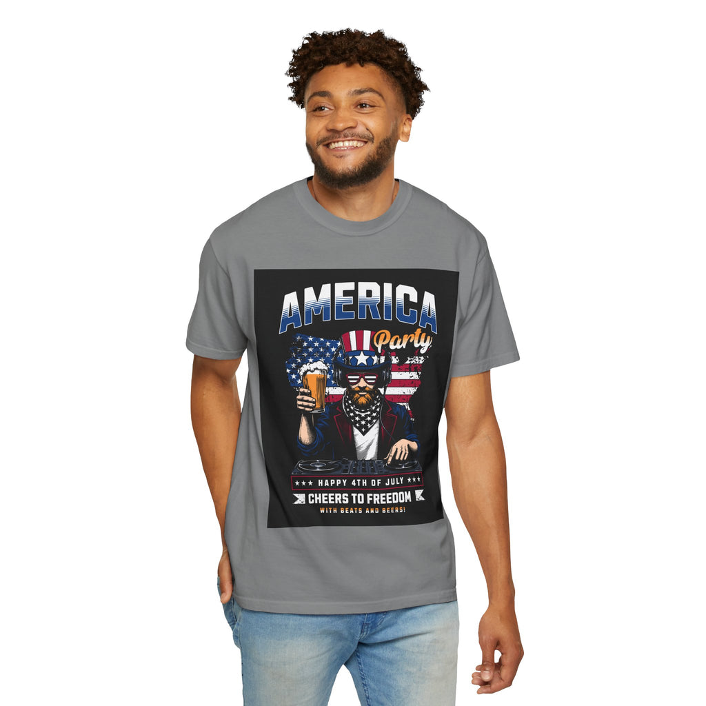 America Party T-Shirt — Cheers to Freedom 4th of July Patriotic Tee