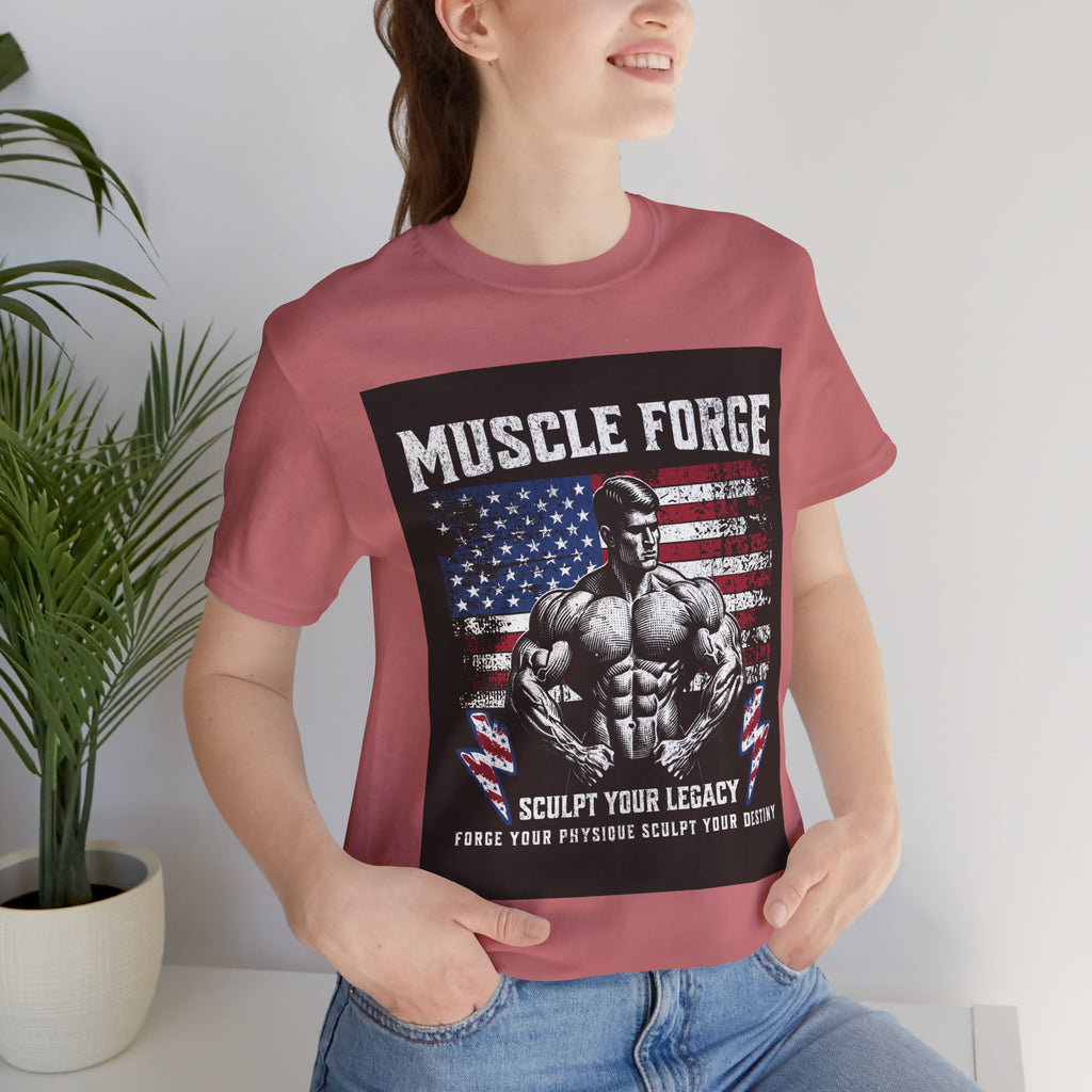 Muscle Forge American Flag Gym Tee — "Sculpt Your Legacy" Fitness T-Shirt